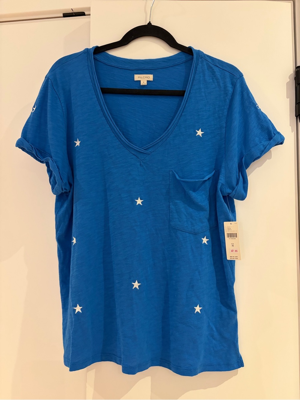 Anthropologie Pilcro Blue V-Neck Star Pocket Tee, New with tags